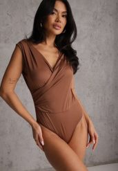 Brązowe Kopertowe Body Bez Rękawów Edalwen. Brązowe body Renee, bez wzorów. Za 69.99 zł.