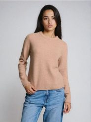 Sweter z domieszką wełny - beżowy. Brązowe swetry nierozpinane damskie Sinsay, l, bez wzorów, z wełny, bez kołnierzyka, bez ramiączek. Za 39.99 zł.