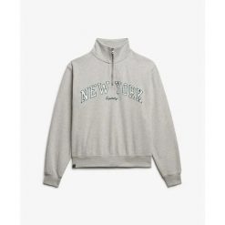 Bluza damska z zamkiem 1/2 Superdry Athletic Ess Applique. Szare bluzy damskie Superdry, l, bez wzorów, z materiału, sportowe, bez ramiączek, bez kaptura. Za 253.00 zł.