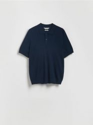 Sweter polo z wiskozą - granatowy. Niebieskie swetry męskie Reserved, l, bez wzorów, z dzianiny, bez kołnierzyka, bez ramiączek. Za 99.99 zł.