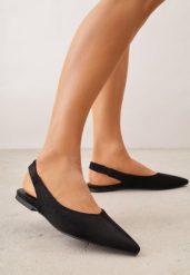 Czarne Balerinki Typu Slingback Diarin. Czarne balerinki damskie Renee, na lato, bez wzorów, z materiału, z otwartym noskiem, bez obcasa, na płaskiej podeszwie, bez zapięcia. Za 99.99 zł.