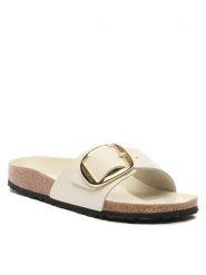 Birkenstock Klapki Madrid 1025298 Beżowy. Brązowe klapki damskie Birkenstock, bez wzorów, z lakierowanej skóry, bez obcasa, bez zapięcia. Za 629.99 zł.