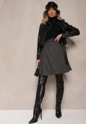 Szara Rozkloszowana Spódnica Preppy z Plisami Enavirra. Szare spódnice damskie Renee, na co dzień, m, bez wzorów, klasyczne, mini, proste. Za 119.99 zł.
