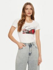 Guess T-Shirt W5RI03 J1314 Biały Regular Fit. Białe t-shirty damskie Guess, s, z aplikacjami, z bawełny, bez kołnierzyka, bez ramiączek. Za 109.99 zł.