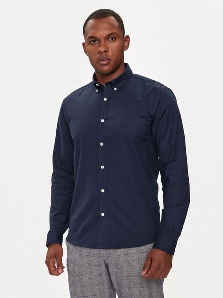 Lindbergh Koszula 30-203174 Granatowy Slim Fit. Niebieskie koszule męskie Lindbergh, m, bez wzorów, z bawełny, bez kołnierzyka, bez ramiączek. Za 169.99 zł.