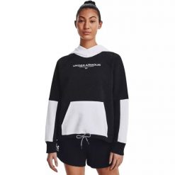 Bluza damska Under Armour Rival + Fleece Hoodie. Czarne bluzy damskie Under Armour, bez wzorów, bez ramiączek, bez kaptura. Za 159.99 zł.