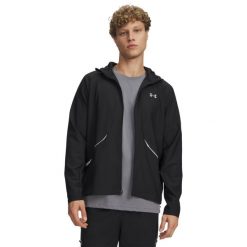 Under Armour UNSTOPPABLE WOVEN JACKET Kurtka męska. Czarne kurtki sportowe męskie Under Armour, l, bez wzorów, z poliesteru, bez kaptura. Za 299.99 zł.