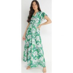 Zielona Sukienka Auclair. Zielone sukienki damskie Born2be, na lato, z aplikacjami, z materiału, eleganckie, bez kołnierzyka, bez ramiączek, maxi, kopertowe. Za 29.99 zł.