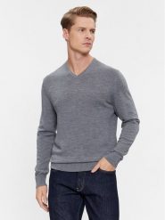 Calvin Klein Sweter K10K110423 Szary Slim Fit. Szare swetry męskie Calvin Klein, m, bez wzorów, z wełny, bez kołnierzyka, bez ramiączek. Za 289.99 zł.