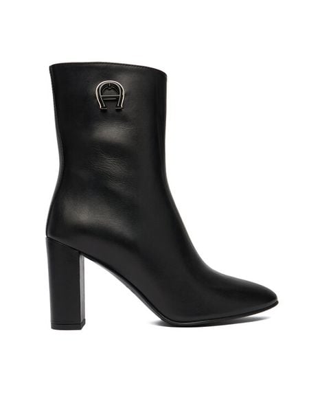 Aigner Botki 1252260 Czarny. Czarne botki damskie Aigner, bez wzorów, ze skóry, bez obcasa, na słupku, bez zapięcia. Za 1,519.00 zł.