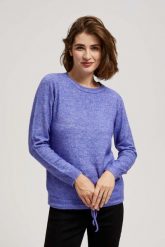 Sweter z wiązaniem fioletowy. Fioletowe swetry nierozpinane damskie MOODO, l, bez wzorów, z elastanu, bez kołnierzyka, bez ramiączek. W wyprzedaży za 59.99 zł.
