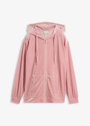 Bluza rozpinana z kapturem z aksamitu. Czerwone bluzy damskie bonprix, bez wzorów, prążkowane, bez ramiączek, z kapturem. Za 119.99 zł.