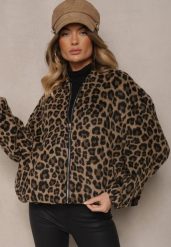 Brązowa Bluza z Lnem Oversize w Panterkę Tinnestira. Brązowe bluzy damskie Renee, m, bez wzorów, eleganckie, bez ramiączek, bez kaptura. Za 149.99 zł.