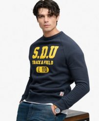 Superdry Bluza Athletic Felt Applique z okrągłym dekoltem, bawełna i poliester. Niebieskie bluzy damskie Superdry, s, z aplikacjami, z bawełny, klasyczne, bez ramiączek, bez kaptura. Za 384.00 zł.