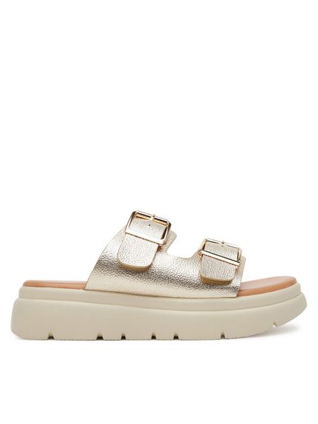 Clara Barson Klapki H3T9409-6 Złoty. Żółte klapki damskie Clara Barson, bez wzorów, z materiału, bez obcasa, bez zapięcia. Za 119.99 zł.