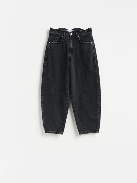 Jeansy barrel leg - szary. Szare jeansy damskie Reserved, bez wzorów, z bawełny. Za 149.99 zł.