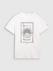 4F T-shirt regular z nadrukiem siatkarskim męski - biały XL. Białe koszulki sportowe męskie 4F, l, bez wzorów, z bawełny, bez ramiączek, do siatkówki. Za 69.99 zł.