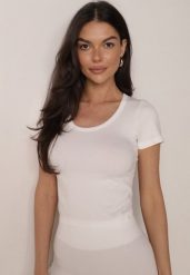 Biały Gładki T-shirt o Krótszym Kroju Errora. Białe t-shirty damskie Born2be, m, bez wzorów, z jeansu, bez kołnierzyka, bez ramiączek. Za 49.99 zł.
