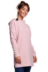 Nierozpinana Asymetryczna Bluza z Kapturem - Pudrowa. Czarne bluzy damskie MOE, l, bez wzorów, z bawełny, bez ramiączek, z kapturem. Za 253.90 zł.