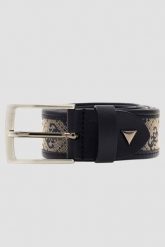 GUESS Granatowy męski pasek w monogram Boston H35, Rozmiar M. Niebieskie paski męskie Guess, z jeansu, eleganckie. W wyprzedaży za 249.99 zł.