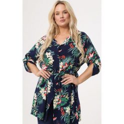 Granatowa Koszula Unriddle. Koszule damskie Born2be, xl, bez wzorów, z tkaniny, bez kołnierzyka, bez ramiączek. Za 59.99 zł.