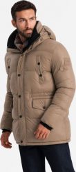 Kurtka męska Ombre Długa męska kurtka puffer z zapinanymi kieszeniami brązowa V2 OM-JALJ-0186 XXL. Brązowe kurtki męskie Ombre, m, bez wzorów, bez kaptura. Za 399.99 zł.