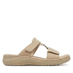 Klapki Rieker. Brązowe klapki damskie Rieker, bez wzorów, bez obcasa, bez zapięcia. Za 239.99 zł.
