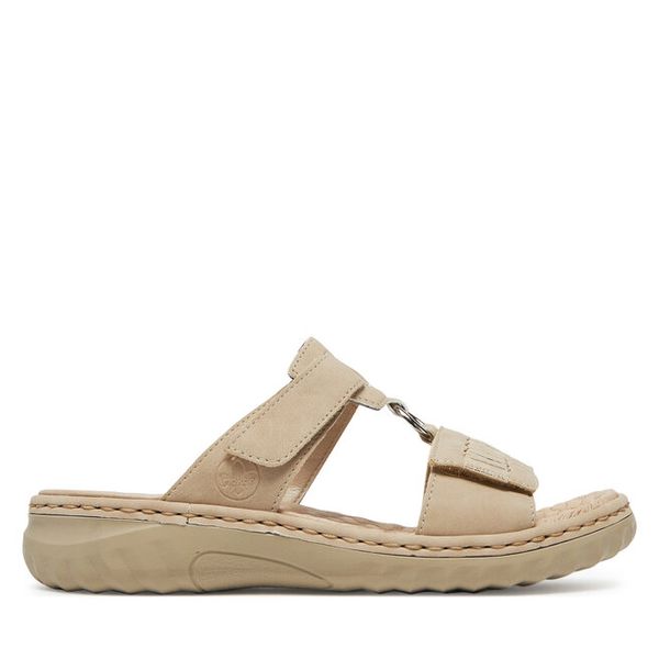 Klapki Rieker. Brązowe klapki damskie Rieker, bez wzorów, bez obcasa, bez zapięcia. Za 239.99 zł.