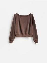 Gładka bluza z modalem - brązowy. Brązowe bluzy damskie Reserved, l, bez wzorów, z dzianiny, bez ramiączek, bez kaptura. Za 119.99 zł.