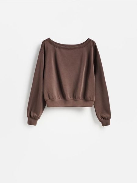 Gładka bluza z modalem - brązowy. Brązowe bluzy damskie Reserved, l, bez wzorów, z dzianiny, bez ramiączek, bez kaptura. Za 119.99 zł.