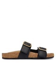 Tommy Hilfiger Klapki Leather Double Strap Cork Sandals FW0FW09118 Czarny. Czarne klapki damskie Tommy Hilfiger, bez wzorów, ze skóry, bez obcasa, bez zapięcia. Za 409.99 zł.