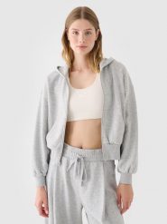 4F Bluza dresowa rozpinana z kapturem damska - szara L. Szare bluzy damskie 4F, l, bez wzorów, z bawełny, klasyczne, bez ramiączek, z kapturem. W wyprzedaży za 79.99 zł.