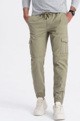 Ombre Spodnie męskie JOGGERY z zapinanymi kieszeniami cargo - khaki V1 OM-PAJO-0123 XXL. Brązowe spodnie sportowe męskie Ombre, m, bez wzorów. Za 159.99 zł.