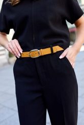 Pasek skórzany BELTIMORE r.105-120 cm D94 żółty. Żółte paski damskie bez wzorów. Za 41.99 zł.