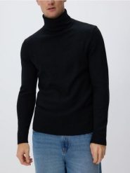 Sweter z wełną merino - czarny. Czarne swetry męskie Reserved, l, bez wzorów, z dzianiny, bez kołnierzyka, bez ramiączek. Za 179.99 zł.