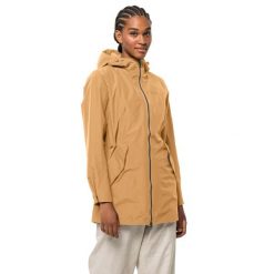 Kurtka przeciwdeszczowa damska Jack Wolfskin Dakar Parka. Brązowe parki damskie Jack Wolfskin, s, bez wzorów, bez kaptura. Za 389.99 zł.