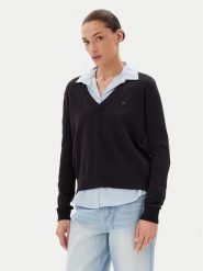 Tommy Jeans Sweter Essential DW0DW19888 Czarny Regular Fit. Czarne swetry nierozpinane damskie Tommy Jeans, xs, bez wzorów, z bawełny, bez kołnierzyka, bez ramiączek. Za 299.99 zł.