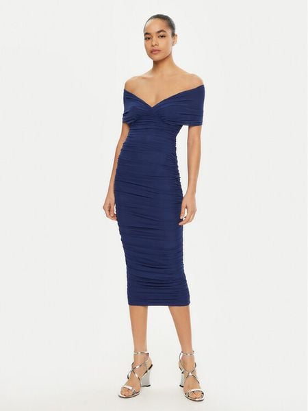 Bardot Sukienka koktajlowa 59756DB Niebieski Slim Fit. Niebieskie sukienki damskie Bardot, bez wzorów, z syntetyku, wizytowe, bez kołnierzyka, bez ramiączek. Za 299.99 zł.