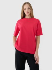 4F T-shirt oversize gładki damski - różowy M. Czerwone t-shirty damskie 4F, m, bez wzorów, z bawełny, klasyczne, bez kołnierzyka, bez ramiączek. W wyprzedaży za 39.99 zł.