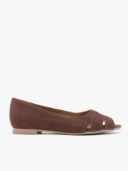 Brązowe baleriny peep toe. Brązowe balerinki damskie Ryłko, na lato, bez wzorów, ze skóry, eleganckie, z okrągłym noskiem, bez obcasa, na płaskiej podeszwie, bez zapięcia. Za 399.99 zł.