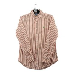Second life - Klasyczna koszula męska w paski - Jak nowy. Brązowe koszule męskie Ralph Lauren, m, bez wzorów, z jeansu, eleganckie, bez kołnierzyka, bez ramiączek. Za 212.96 zł.