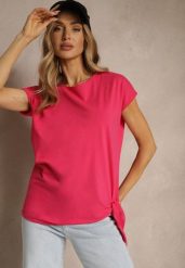 Różowy T-shirt z Bawełny z Ozdobnym Wiązaniem Termio. Czerwone t-shirty damskie Renee, m, bez wzorów, z bawełny, biznesowe, bez kołnierzyka, bez ramiączek. Za 29.99 zł.