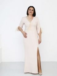 Sukienka Model Salima Beige - Jersa. Brązowe sukienki damskie Jersa, na imprezę, m, bez wzorów, z elastanu, eleganckie, bez kołnierzyka, plus size, bez ramiączek, maxi, dopasowane. Za 905.16 zł.