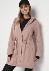 Różowa Kurtka Parka z Odpinanym Kapturem i Troczkami w Talii Fesslora. Czerwone kurtki damskie Born2be, l, bez wzorów, z jeansu. Za 199.99 zł.