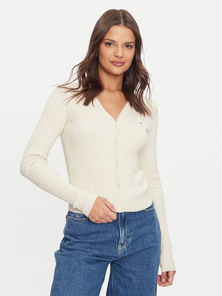 Tommy Jeans Kardigan Essential DW0DW18682 Brązowy Slim Fit. Brązowe kardigany damskie Tommy Jeans, s, bez wzorów, z jeansu, bez kołnierzyka. Za 369.99 zł.