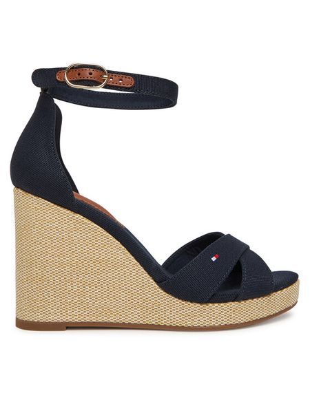 Tommy Hilfiger Sandały Flag High Wedge Espad Crisscross FW0FW08661 Granatowy. Niebieskie sandały damskie Tommy Hilfiger, bez wzorów, z materiału, bez obcasa, na koturnie, bez zapięcia. Za 269.99 zł.