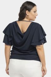Bluzka wieczorowa elegancka dekolt woda na plecach KLOE granat. Bluzki damskie KARKO, plus size, bez wzorów, z jeansu, biznesowe, bez kołnierzyka, plus size, bez ramiączek. Za 89.50 zł.
