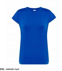 JHK T-shirt damski JHK - premium z krótkim rękawem, dopasowany do sylwetki, single jersey, 170 g niebieski royal M. Niebieskie t-shirty damskie JHK, m, bez wzorów, z jersey, bez kołnierzyka, bez ramiączek. Za 14.08 zł.