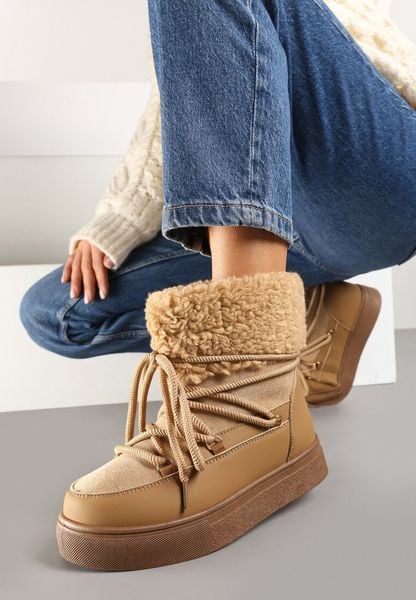 Brązowe Śniegowce na Grubej Podeszwie ze Sznurowaniem i Futerkiem Izantea. Brązowe śniegowce damskie Born2be, z futra, bez zapięcia. Za 99.99 zł.