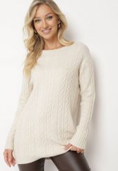 Jasnobeżowy Sweter z Wiskozą i Bawełną Ozdobiony Tłoczeniem Vianira. Brązowe swetry nierozpinane damskie Born2be, l, z aplikacjami, z bawełny, eleganckie, bez kołnierzyka, bez ramiączek. Za 89.99 zł.